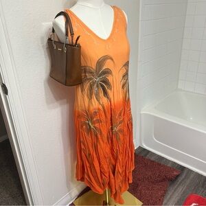 Orange ombre palm trees tropical flowy hippie tank dress boho beach summer